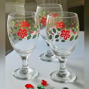 Libbey Ribbon Bow & Holly Holiday Water Goblet Glasses – Set of 3